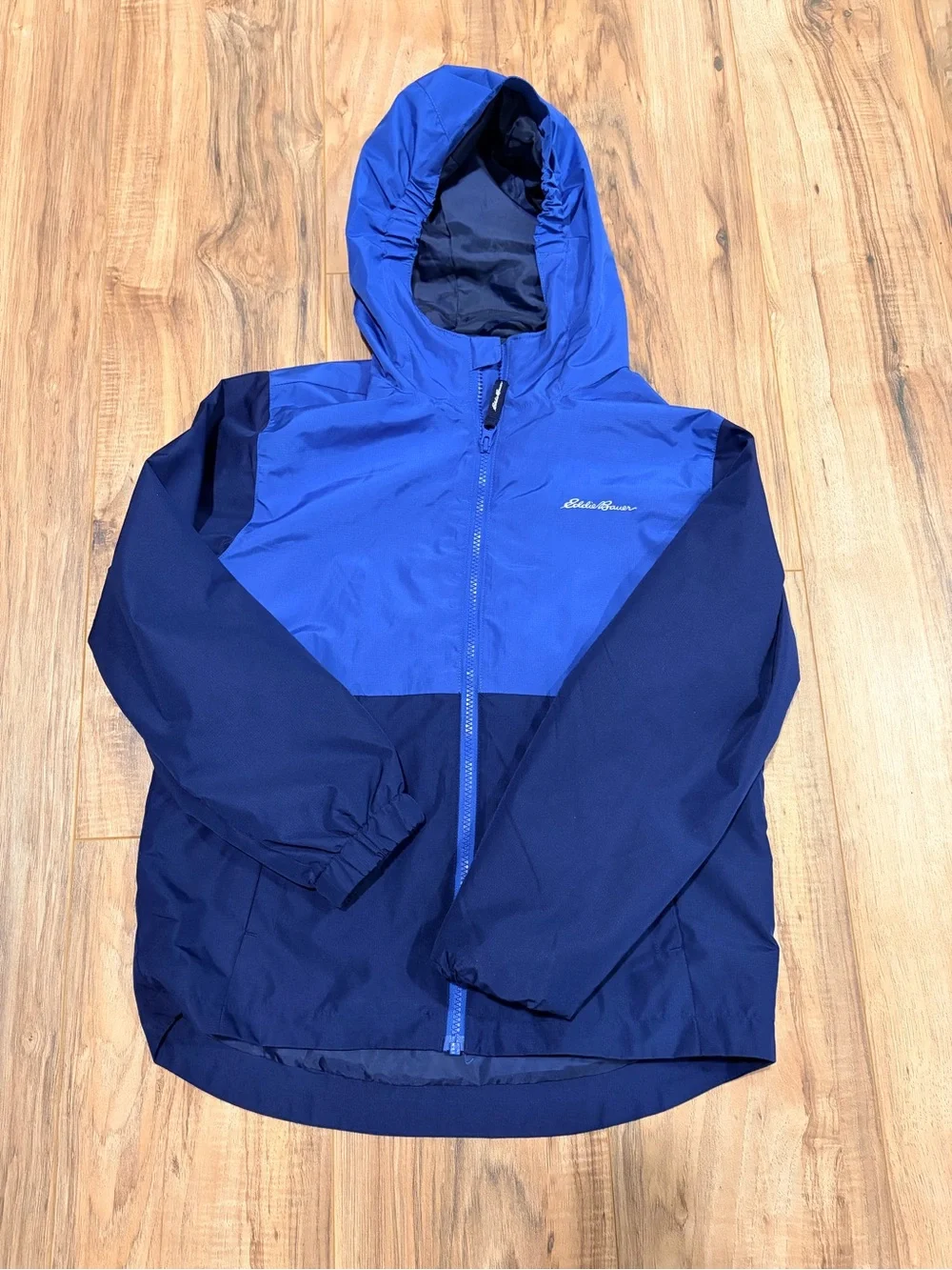 Eddie Bauer Two-Tone Blue Hooded Raincoat
